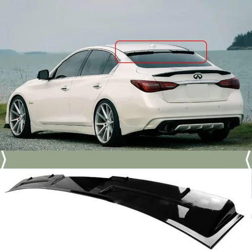 Compatible con INFINITI Q50 2014-2021, alerón de techo estilo V en negro brillante, divisor de viento alerón lateral, negro brillante