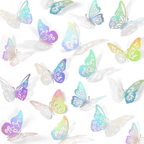 Miniatura 20 de Crosize - 72 piezas de decoraciones de mariposas doradas, 3 tamaños, 3 estilos, decoración de pared de mariposas 3D, decoraciones para fiestas