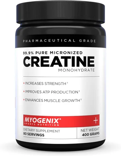 Myogenix Monohidrato de creatina, polvo de creatina pura para fuerza y resistencia, apoya la producción de ATP y la fuerza muscular, sin aditivos,