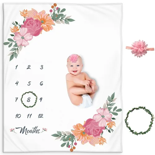 Miniatura 17 de Manta Milestone para bebé niño – Manta mensual de bebé, seguimiento del crecimiento para recién nacido, decoración de guardería de bosque, tema