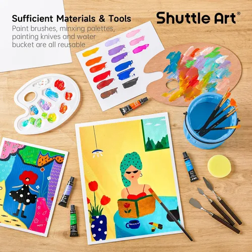 Miniatura 5 de Shuttle Art - Juego de 66 pinturas acrílicas, juego de pintura acrílica de 30 colores, caballete de madera, lienzo de pintura, pinceles de pintura