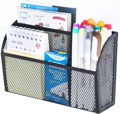 Miniatura 9 de DALTACK Soporte magnético para lápices, estante de malla de 3 rejillas para pizarra blanca, refrigerador y casillero, organizador para el hogar