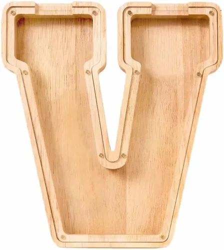 Miniatura 25 de Alcancía de 26 letras del alfabeto inglés A-Z, alcancía de madera transparente de gran capacidad, caja de ahorro de monedas personalizada