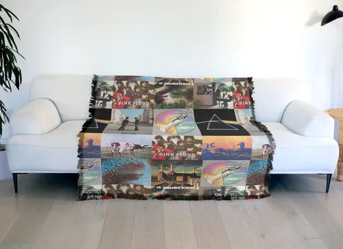 Miniatura 6 de LOGOVISION Pink Floyd - Manta de 50 x 60 pulgadas, diseño de cuadrícula, tejido de mezcla de algodón, con flecos