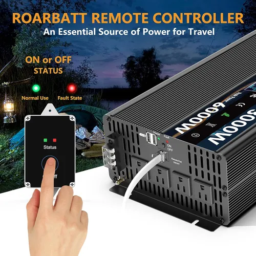 Miniatura 5 de Inversor de corriente de onda sinusoidal pura, 3000 W, 12 V CC a 110 V/120 V CA, pico de 6000 W, control remoto, 4 salidas de CA, USB dual, pantalla
