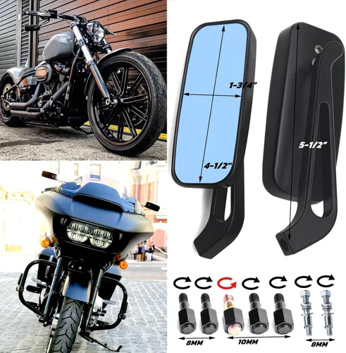 Miniatura 2 de Espejos retrovisores de manillar rectangular de 8 mm/10 mm en color negro para motocicletas, compatibles con Harley Street Glide, Road King