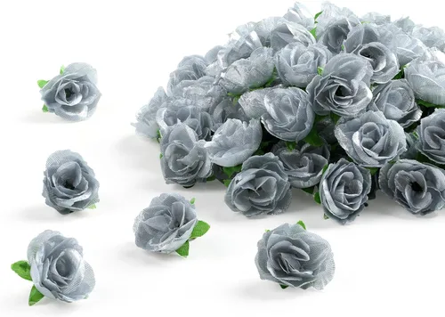 Miniatura 11 de SITUMEIZI 100 rosas artificiales de 1.3 pulgadas con cabeza de rosa rosa para decoración de bodas, gorras de graduación, pasteles, pared de flores