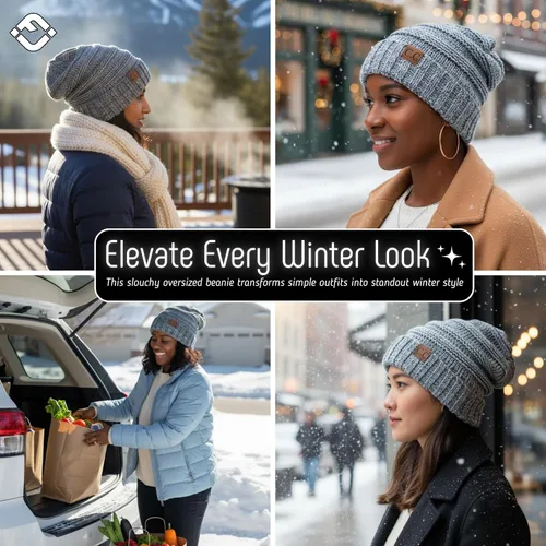 Miniatura 105 de Funky Junque Gorro de moda de punto trenzado de talla extragrande, grueso, abrigado, suave y holgado