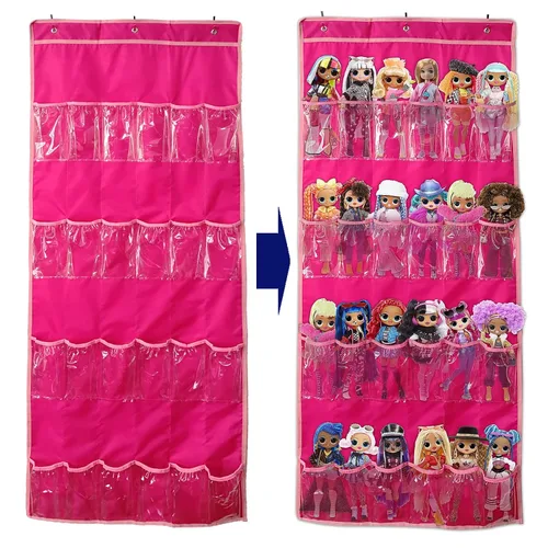 Organizador de almacenamiento de juguetes para colgar sobre la puerta (24 bolsillos), compatible con muñecas sorpresa LOL OMG (juguetes no