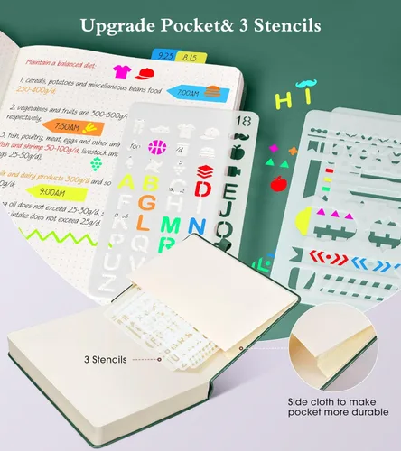 Miniatura 6 de Ansopu Cuaderno de puntos, 360 páginas numeradas, cuadrícula de puntos, de 8.5 x 11 pulgadas, papel de punto de 100gsm, tapa dura gruesa, de cuero
