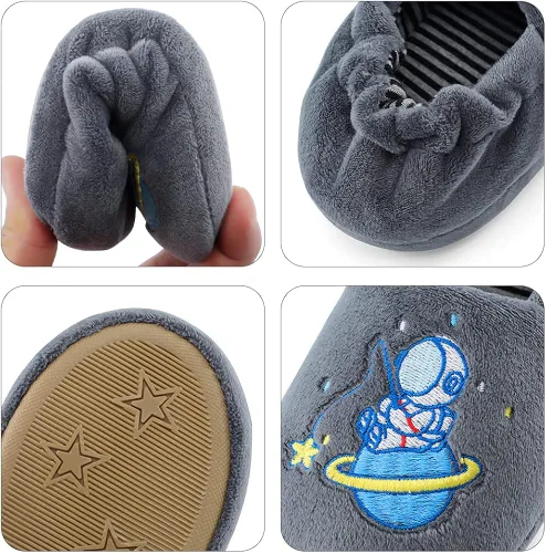 Miniatura 5 de Estamico pantuflas de felpa de calidad superior, tejido suave, con caricaturas, para niños pequeños, calzado cálido para el hogar y para el invierno
