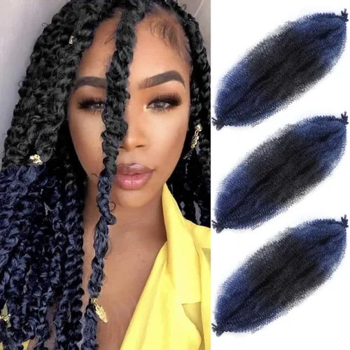 Miniatura 5 de Cabello afro trenzado elástico color marrón claro de 16 pulgadas, paquete de 3 T27, cabello afro preesponjado y trenzado elástico, cabello afro