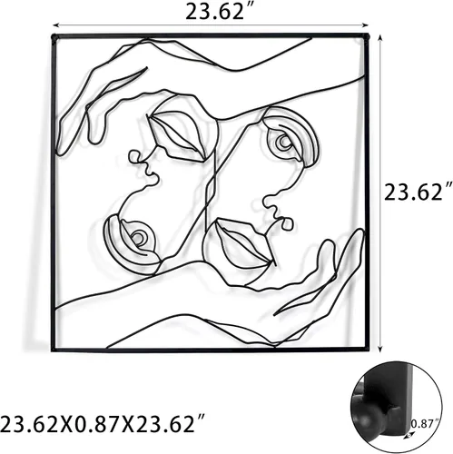 Miniatura 5 de Asense Arte de pared de metal para decoración de manos y líneas faciales, esculturas abstractas y modernas para colgar en la pared del hogar