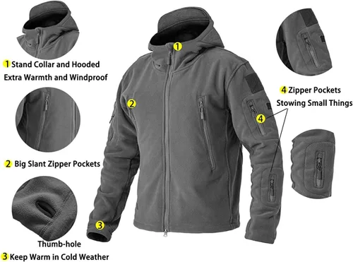 Miniatura 5 de BIYLACLESEN Chaquetas tácticas de forro polar Softshell para hombre con cremallera completa