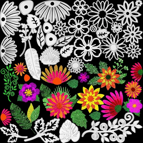 30 piezas de flores troqueladas en 30 estilos, troqueladas huecas para hacer tarjetas, diseños de hojas florales en 3D para hacer tarjetas,
