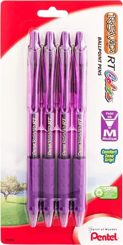 Miniatura 4 de Pentel RSVP RT Colors - Bolígrafo retráctil de punta redonda, línea mediana, barril, tinta rosa, paquete de 2 unidades (BK93CRBP2P)