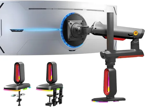 Miniatura 7 de NB Brazo de monitor de juego de altura extra para pantalla de 32 a 60 pulgadas, carga de hasta 20 kg, VESA 75/100, luz RGB, resistente, ajustable