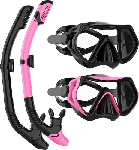 Miniatura 11 de Equipo de esnórquel para adultos, juego de máscara de esnórquel JRing con vidrio templado de 180 grados, gafas antivaho para buceo, esnórquel