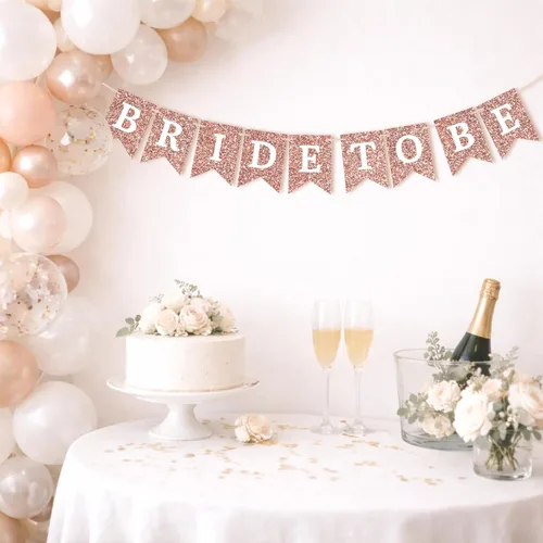 Miniatura 6 de Cartel pre-encordado de la novia para ser – No DIY – Cartel de despedida de soltera con purpurina de oro rosa – Guirnalda preencordada en hebra de 8
