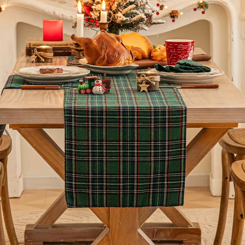 Miniatura 16 de Camino de mesa de Navidad a cuadros beige, caminos de mesa de vacaciones de invierno de 72 pulgadas de largo, decoraciones de Navidad