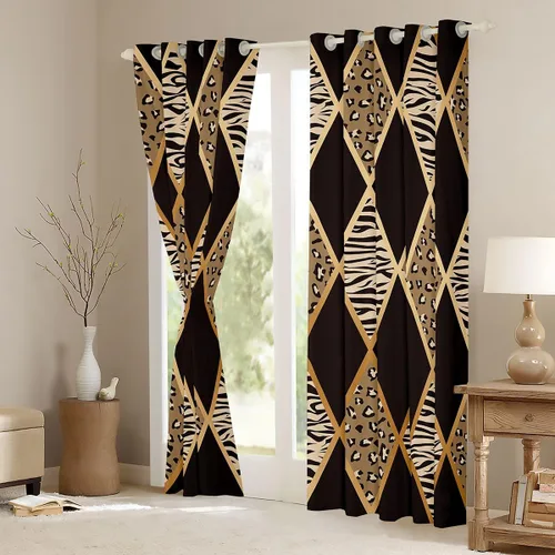 Miniatura 5 de Cortinas opacas con estampado de animales de safari, guepardo, cebra, tigre, jirafa, leopardo, 104 pulgadas de ancho x 84 pulgadas de largo