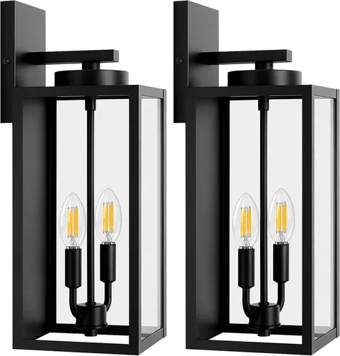 Miniatura 9 de Paquete de 2 lámparas de pared para exteriores, faroles impermeables y modernos, dispositivos de iluminación para porche, con casquillo E26