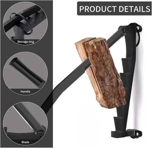 Miniatura 6 de TOPINCN Divisor de madera montado en la pared con máquina de leña de acero al carbono, herramienta de división para divisor de leña en interiores