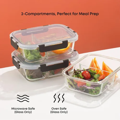 Miniatura 5 de JoyJolt Contenedores divididos para almacenamiento de alimentos con tapas herméticas. Paquete de 5 recipientes de vidrio para preparación