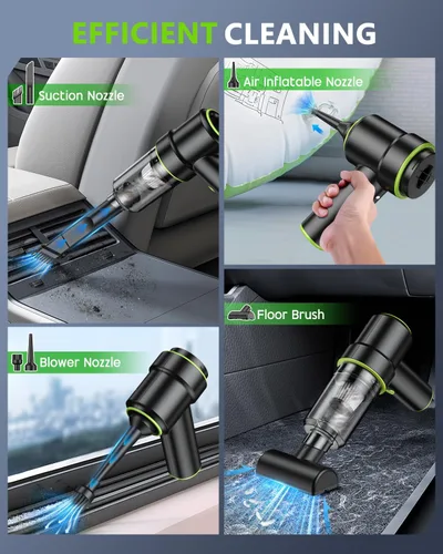 Miniatura 5 de CODN Aspiradora de Mano para Coche Portátil Inalámbrica 12000PA, Aspiradora de Mano 2 en 1 y Eliminador de Polvo con Múltiples Boquillas y Luz LED