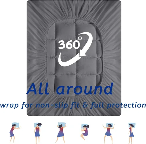 Miniatura 6 de MATBEBY Cubrecolchón Extra Grueso para Cama Individual, 39"x75", Gris Oscuro, Transpirable, Acolchado Ajustable, Bolsillo Profundo, Lavable a Máquina