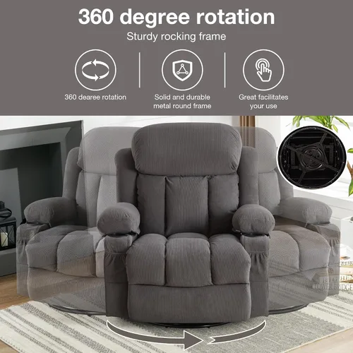 Miniatura 6 de Silla giratoria reclinable de masaje reclinable con carga USB y control remoto de carga lumbar de 8 puntos, modos de vibración de 350 libras