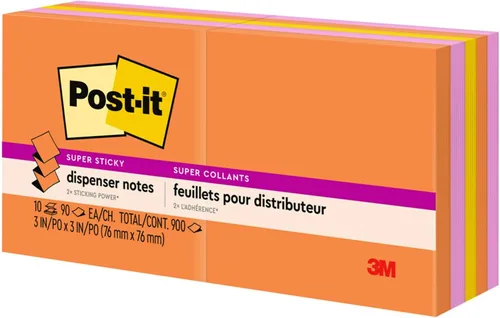 Miniatura 10 de Post-it Dispensador de notas emergentes súper adhesivas, 10 blocs de notas adhesivas, 3 x 3 pulgadas, 2 veces el poder de adherencia, suministros