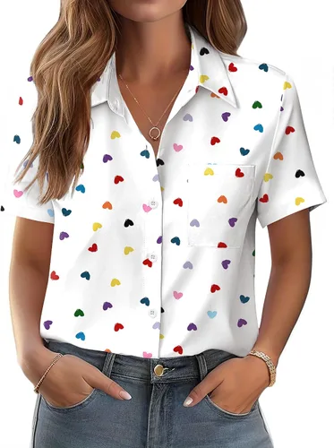 Miniatura 5 de Zeagoo Blusa de manga corta con botones para mujer, con bolsillo en el busto, para negocios, casual, para el trabajo, trajes de verano