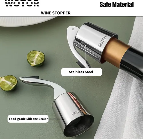 Miniatura 4 de WOTOR Tapones de vino de acero inoxidable para botella de vino, tapón con silicona reutilizable, ahorro de vino, a prueba de fugas, mantiene fresco