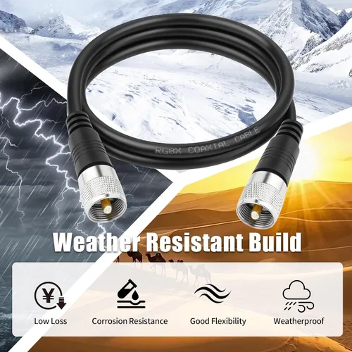 Miniatura 6 de Ullnosoo Cable coaxial RG8x, cable de puente de radio CB de 3 pies PL259 UHF, 50 ohmios de baja pérdida para jamón, analizador de antena, carga