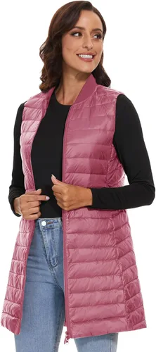 Miniatura 8 de ELFJOY Chaleco largo acolchado para mujer, tipo túnica, chaleco largo y plegable, ropa exterior de invierno