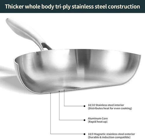 Miniatura 2 de DELARLO - Sartén de acero inoxidable de 8 pulgadas, sartén de inducción de tres capas compatible con hasta 600 ℉, calor rápido y uniforme, apto