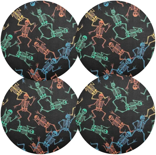 Miniatura 2 de Skeletons Black Table Placemats, Heat Resistant Non Slip PVC Placemats Round for Kitchen one sizex4