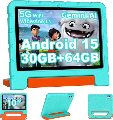 Tableta infantil 2025 con Android 15 de 10 pulgadas para niños Octa-Core, 30GB+64GB (TF 1TB), tableta para niños pequeños con funda a prueba de