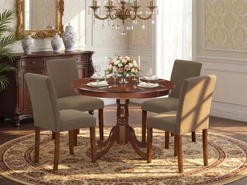 Miniatura 2 de East West Furniture HLAB5-MAH-18 - Juego de mesa y sillas de cocina de 5 piezas, incluye una mesa de comedor redonda con pedestal y 4 sillas