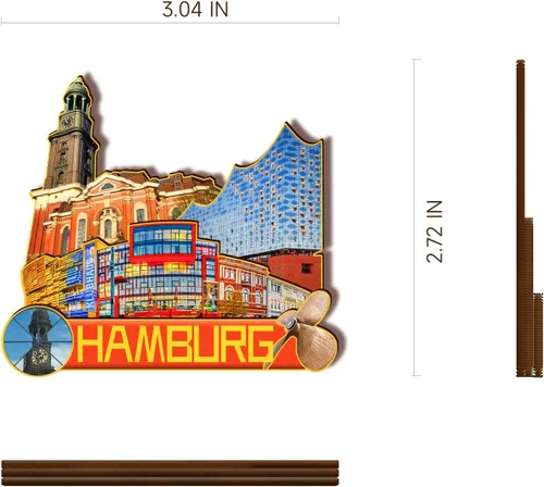 Miniatura 3 de Imán de madera de Hamburgo de Alemania 3D para nevera, recuerdos coleccionables, decoración hecha a mano, artesanías 2