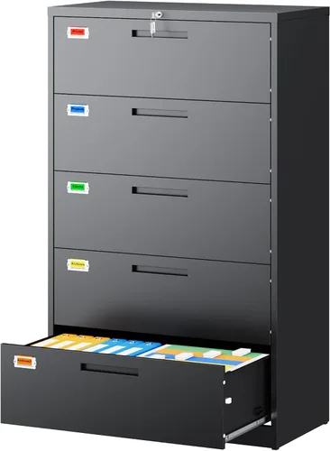 Miniatura 18 de PEUKC Archivador de 2 cajones, archivadores laterales para oficina en casa, cajones de almacenamiento de oficina con cerradura, archivos colgantes