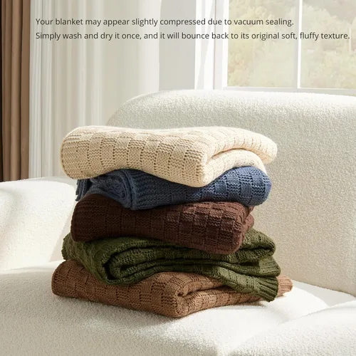Miniatura 8 de Manta de punto beige para sofá, manta de punto de tablero de ajedrez beige para cama, manta de punto reversible suave y acogedora, 50 x 60 pulgadas