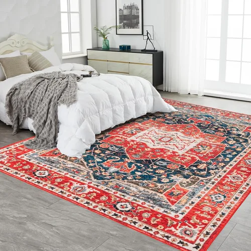 Miniatura 357 de Syalife 4x6 Alfombra Lavable para Área, Ultra Suave Antideslizante, Pila Baja, Alfombra Vintage Resistente a Manchas para Sala de Estar, Alfombra