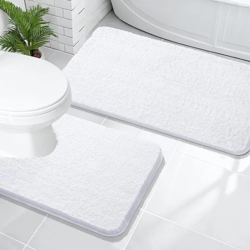 Miniatura 69 de OLANLY Juego de alfombras de baño de 2 piezas, alfombras de baño de chenilla suave y absorbente y alfombra de contorno en forma de U para inodoro