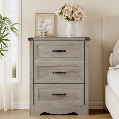 Miniatura 3 de BORNOON Cómoda de 3 cajones para dormitorio, pequeña cómoda de madera con asas de metal, armario de almacenamiento estrecho con diseño antivuelcos