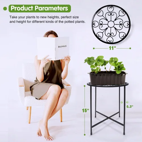 Miniatura 6 de KABB Soporte de metal para plantas, juego de macetas de 15 pulgadas de alto, moderno soporte de hierro redondo de 10 pulgadas a prueba de óxido
