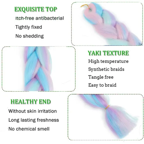 Miniatura 4 de Paquete de 3 extensiones de cabello trenzado de arco iris de 24 pulgadas, mezcla de cuatro colores para trenzas, trenzas de caja jumbo de fibra