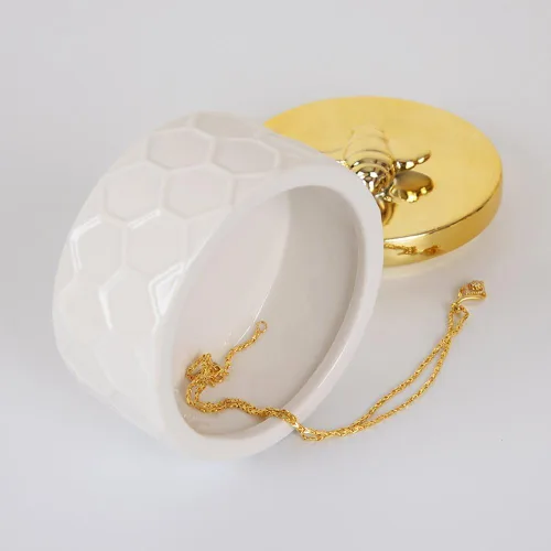 Miniatura 3 de Joyero de cerámica con organizador de accesorios contenedor de tanque de almacenamiento tapa de abeja