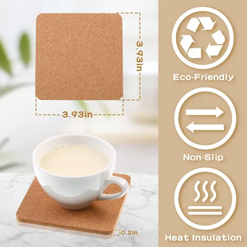 Miniatura 2 de 60 salvamanteles cuadrados de corcho de 4 x 4 x 0.2 pulgadas, posavasos de corcho para bebidas, absorbentes para macetas, salvamanteles de barra
